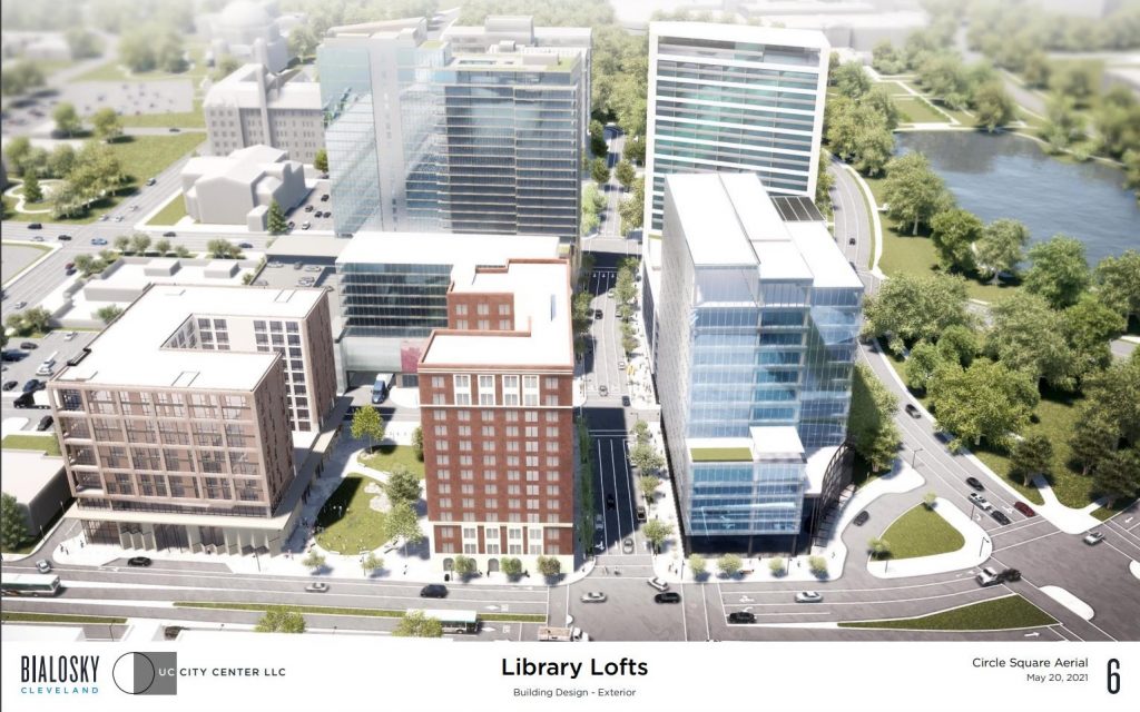 Library Lofts at left of a larger development Circle Square