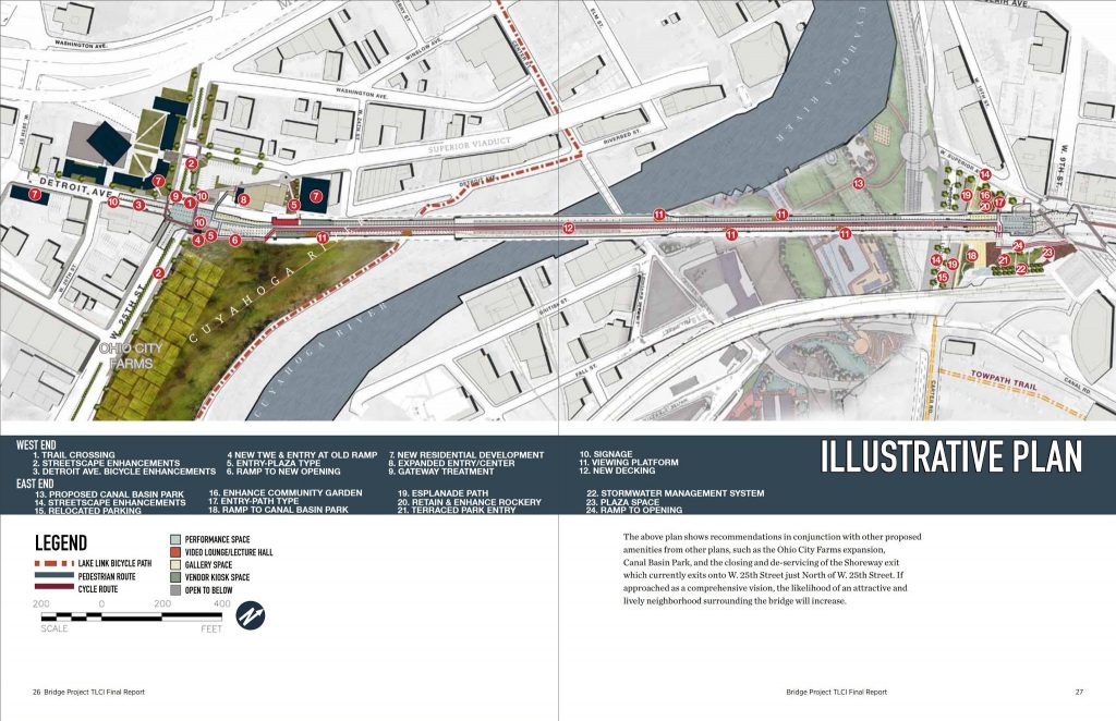 Conceptual plan from 2013 for reusing the subway deck of the Detroit-Superior bridge