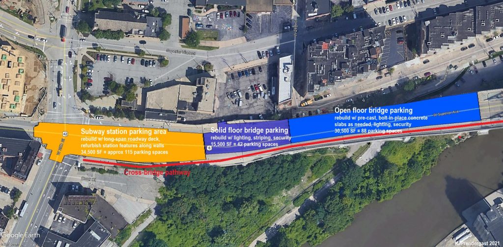 Potential uses for the subway deck at the west end of the Detroit-Superior bridge