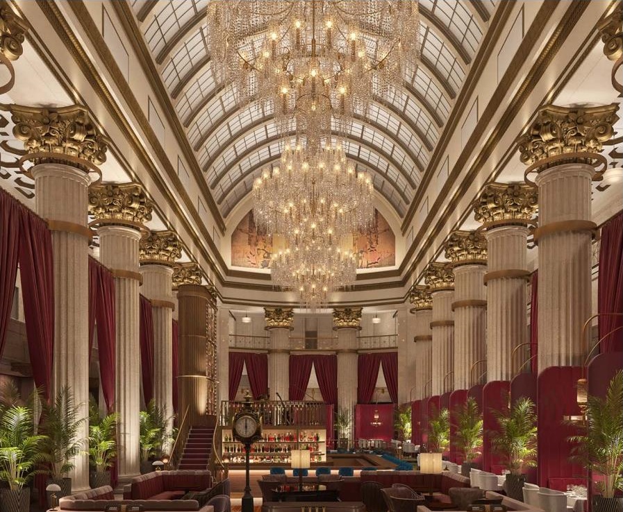 Rendering of a restaurant in The Centennial's former bank lobby.