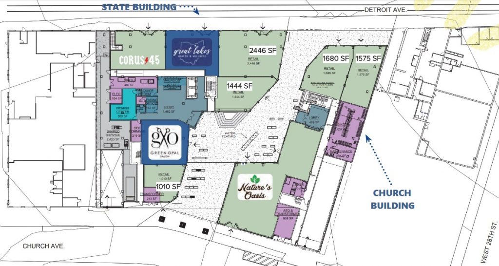 ground-floor site plan for Church State in Ohio City Hingetown