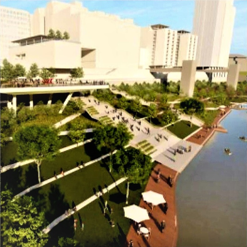 conceptual rendering of Tower City Center Riverview phase between Huron Road and the Cuyahoga River