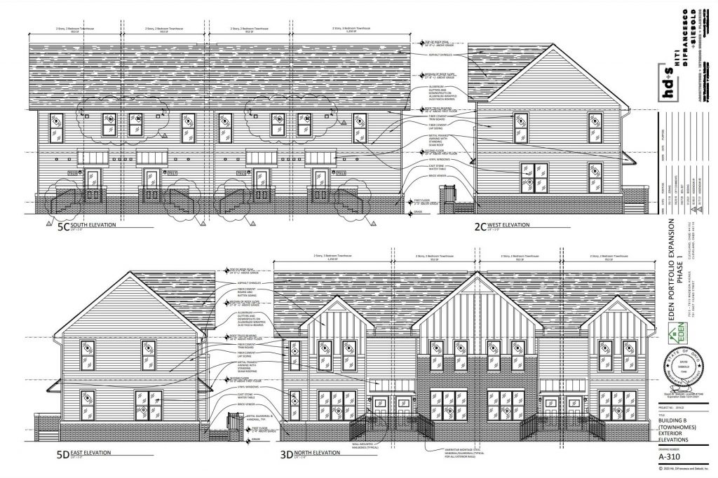 four connected townhomes along Madison Avenue