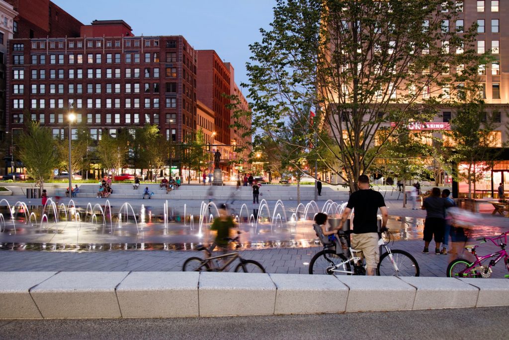 peaceful summer evening in downtown Cleveland