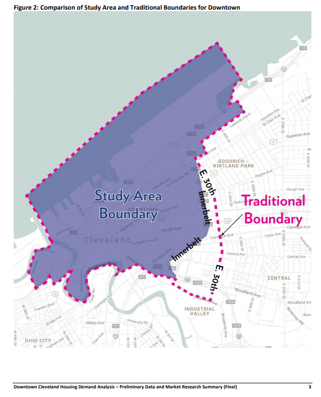 Map of what population areas should be counted in downtown Cleveland