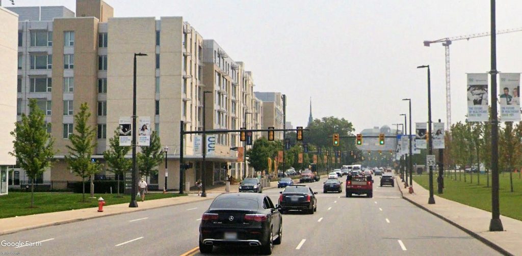 Chester Avenue looking east at Innova and Artisan apartments.