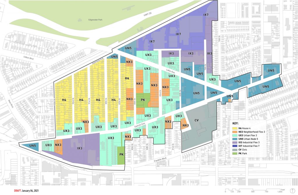 Proposed zoning under the City of Cleveland's new Form-Based Zoning Code.