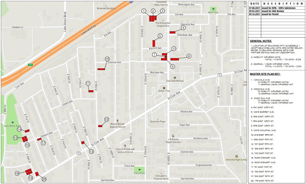 Map of where the 20 Glenville apartment buildings are located.