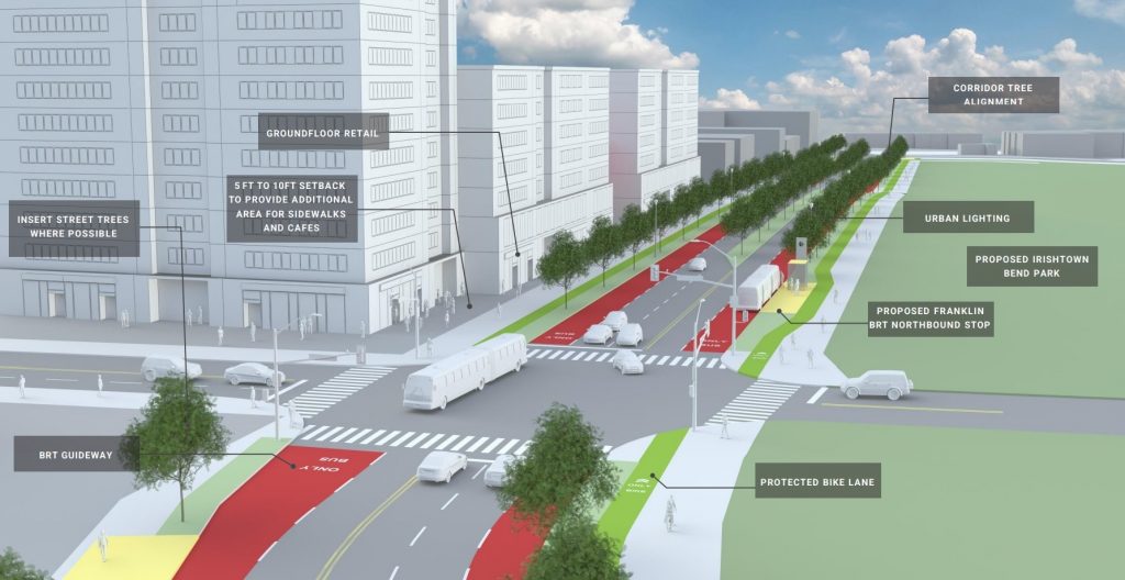 Massing of what West 25th Street could look like if 25Connects and TOD are built according to plan.
