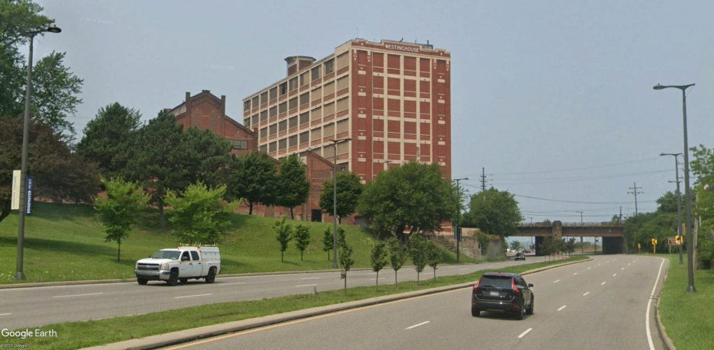 View of the former Westinghouse plant from the West Shoreway.