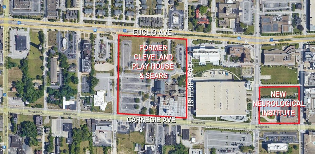 Location of the former Cleveland Play House and the Cleveland Clinic's new Neurological Institute.