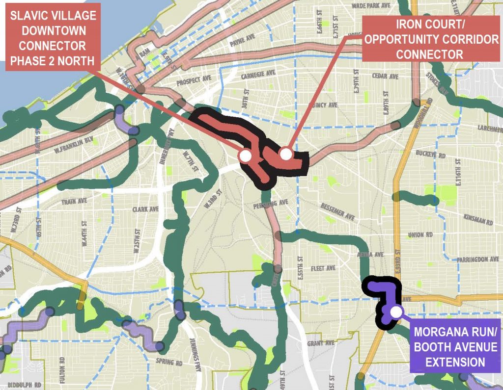 Southeast side of Cleveland showing Slavic Village and its regional trails.