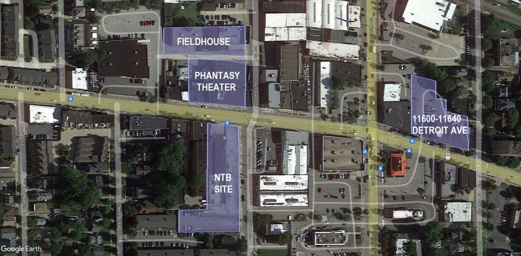 Along Detroit Avenue at West 117th Street is the Studio West 117 development that could include a seven-story apartment building across the street from the Phantasy Theater.