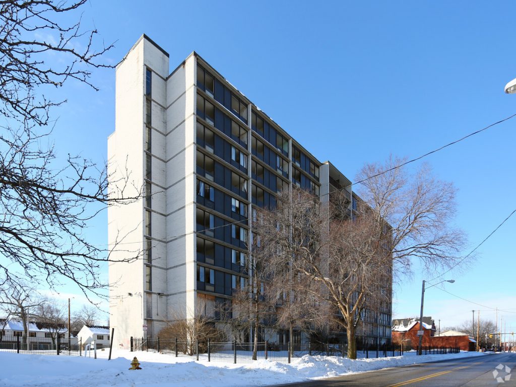 The 10-story apartment tower at 9410 Hough Avenue near East 93rd Street is in bad shape and will be renovated and expanded.