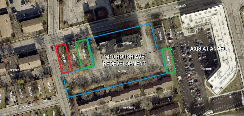 Site map of the proposed redevelopment including Cleveland Land Bank properties to be sold to the developer, SLSCO Ltd.