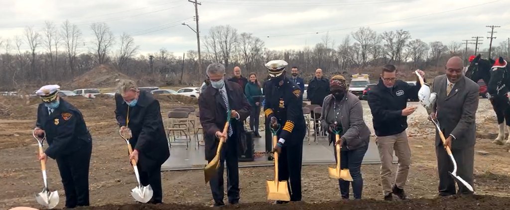 They're digging the groundbreaking for the new Cleveland police headquarters on Opportunity Corridor Boulevard.