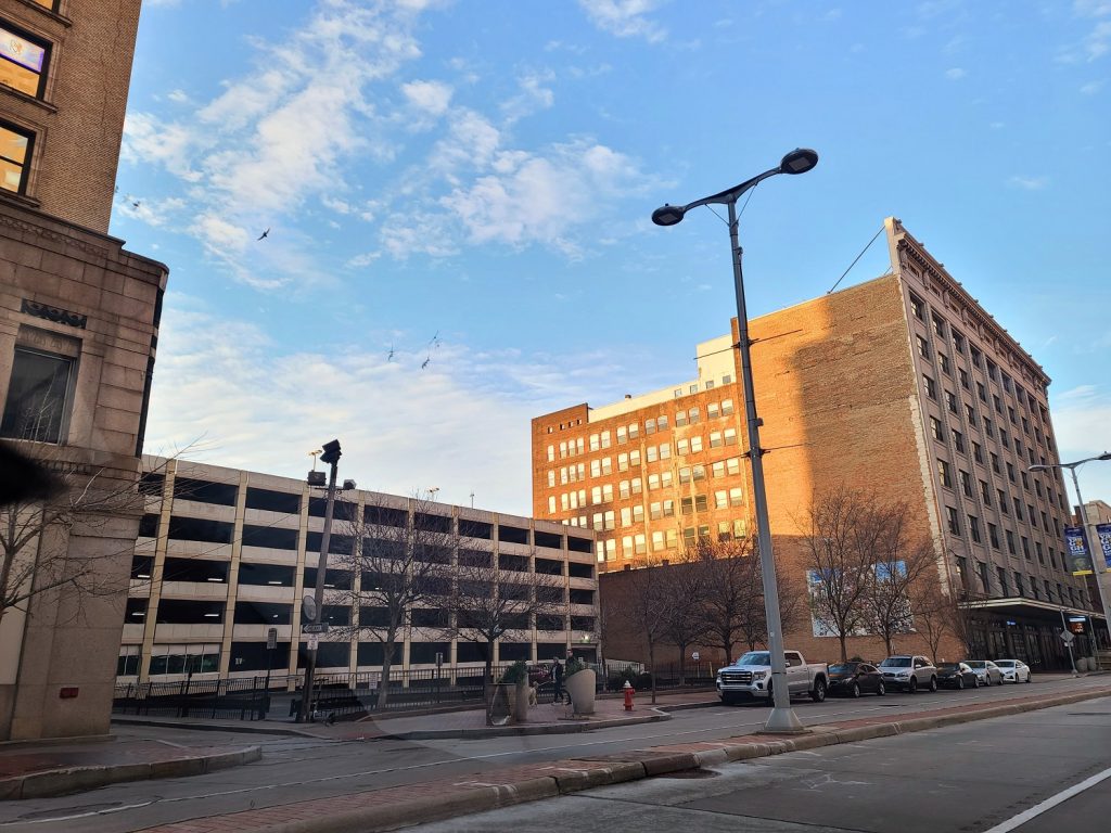 The Euclid Avenue parking lot where the City Club Apartments will rise in the coming days.