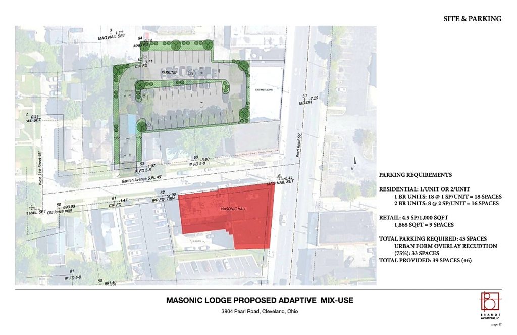 Parking and site plan for Lofts On Pearl and Flats On Pearl at Garden Avenue and Pearl Road, US Route 42.