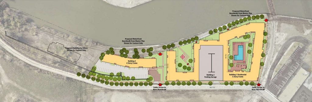 Site plan for the neighboring Silverhills at Thunderbird residential development reveals how Great Lakes Brewing Company intends to place a building on its riverfront site.