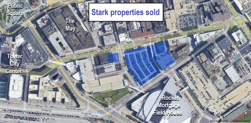 These are the Gateway District properties that Stark Enterprises apparently is selling to a mystery buyer. It is next to the Rocket Mortgage Field House.