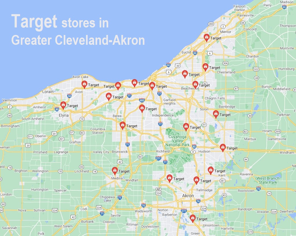 There are 20 Target stores in the Greater Cleveland-Akron area.