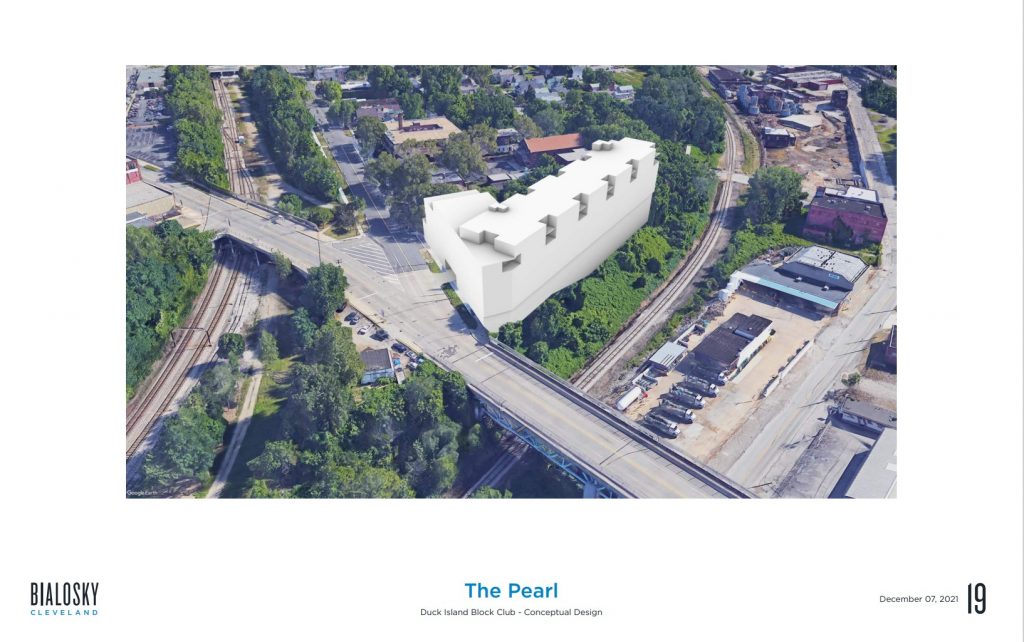 Overlooking the Walworth Run ravine is The Pearl, a mixed-use development planned at West 25th Street and Columbus Road.
