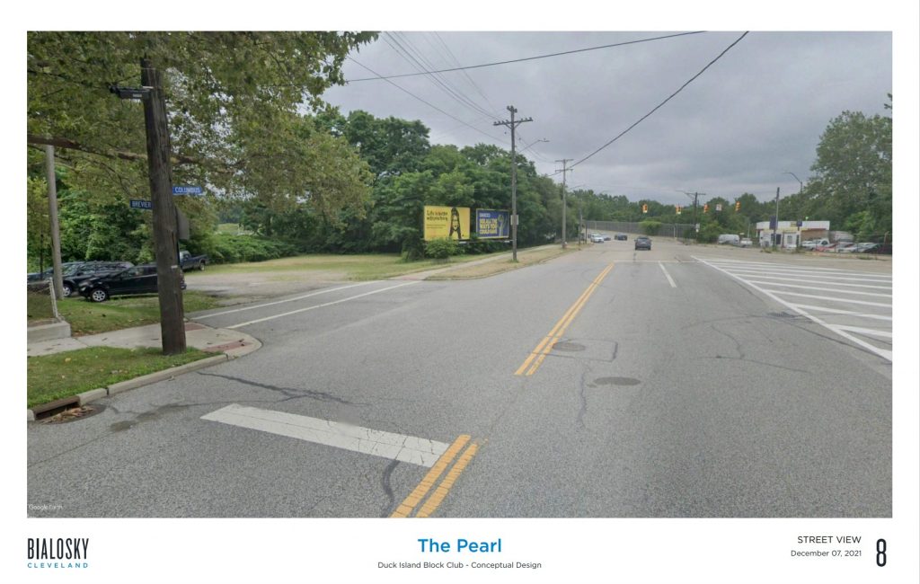 Streetview of the site of The Pearl at Columbus Road and West 25th Street.