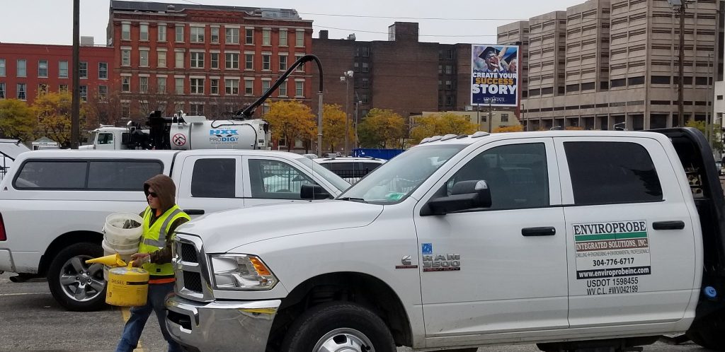 Geotechical survey crews worked on the Superblock in downtown Cleveland to prepare for the sale of the Weston and Jacobs lots to Sherwin-Williams.