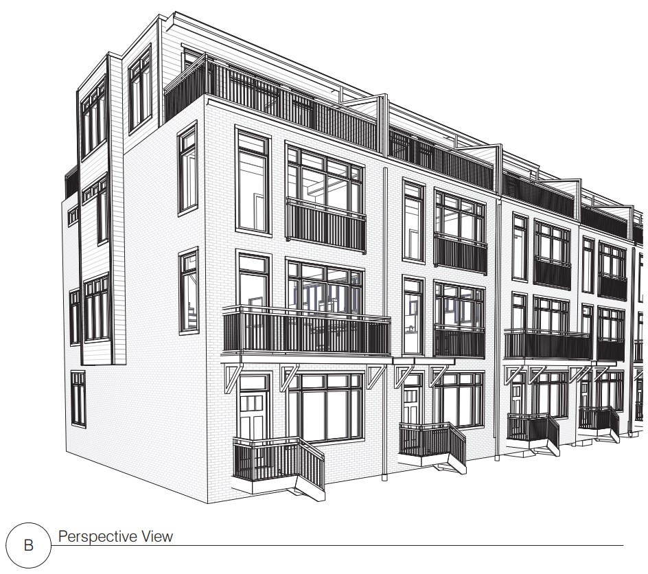 Perspective view of the Woodhill Townhomes about to start construction.