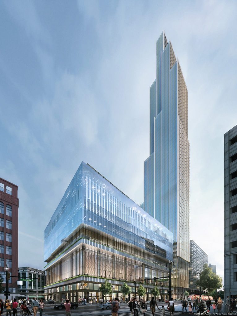 Rendering of the Hudson's Site complex in downtown Detroit