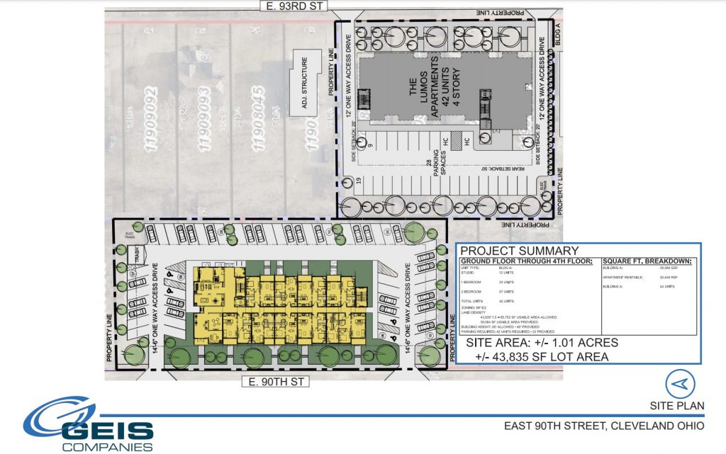 Site plan for East 90th Street apartments in Hough.