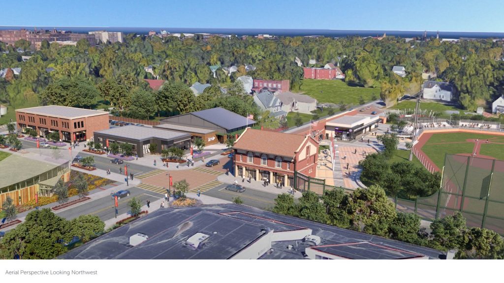 Aerial view of proposed development next to League Park.