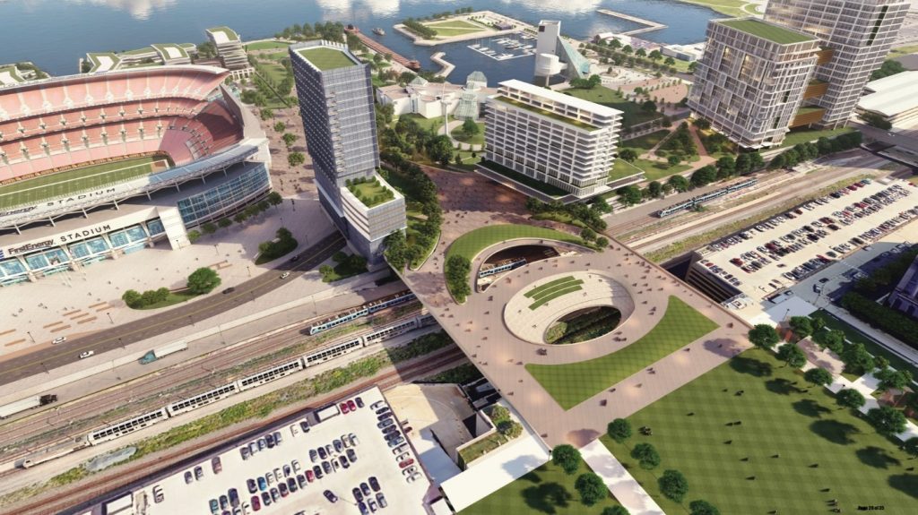 Haslem Sports Group's plan for a landbridge involves moving or removing the Shoreway.