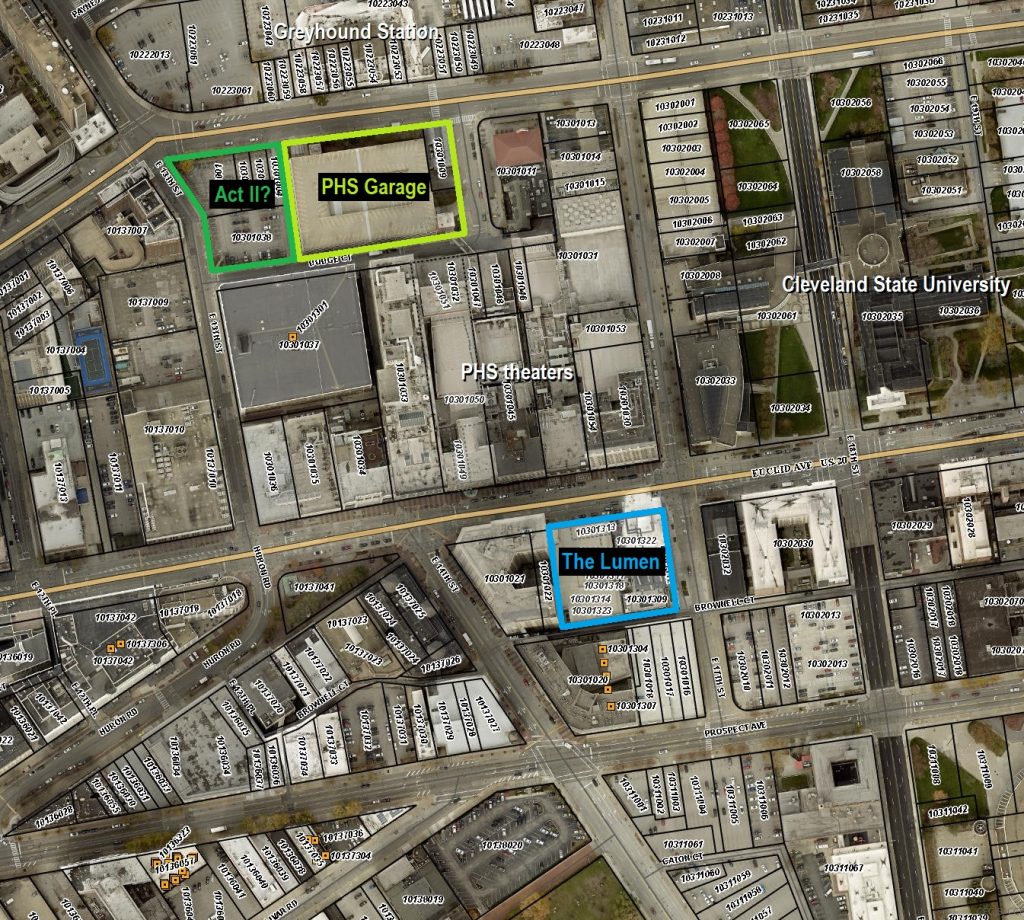 Map of Lumen site, Playhouse Square, and possible Act II development project.