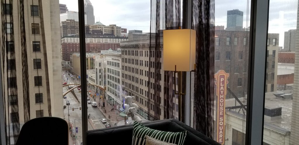 View from The Lumen onto Euclid Avenue and downtown Cleveland