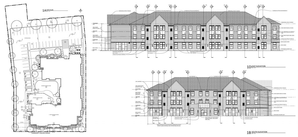 Cleveland Scholar House site plan and elevation renderings.
