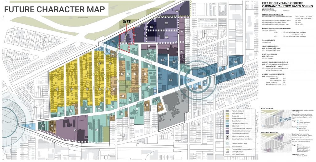 Form-based code zoning map for the north end of Cleveland's Cudell neighborhood.