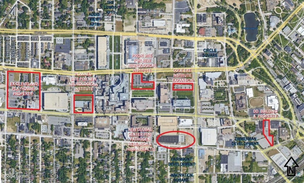 Map of Cleveland Clinic's main campus and planned facilities and locations.