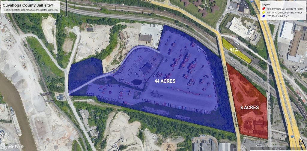 Map of the proposed Cuyahoga County jail site on Transport Road and below Broadway Avenue.