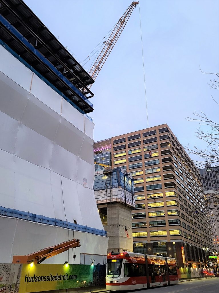 Construction on the Hudson's Site advancing in downtown Detroit.