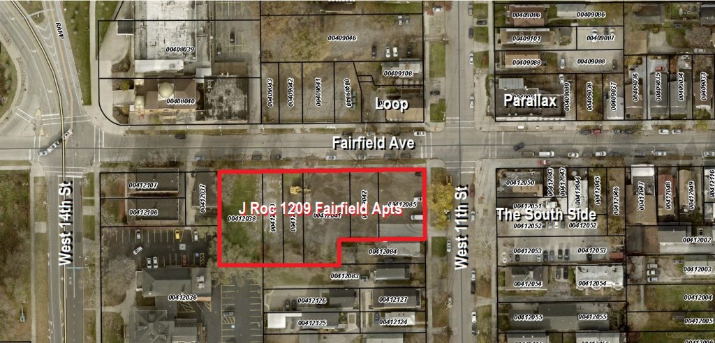 Map of the site of the proposed 1209 Fairfield Avenue apartments in Tremont by J Roc Development.
