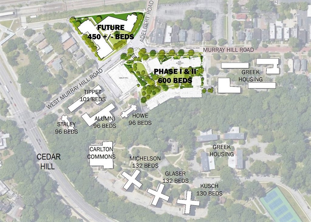 CWRU masterplan of the South Quad dormitories on Murray Hill at Adelbert roads.