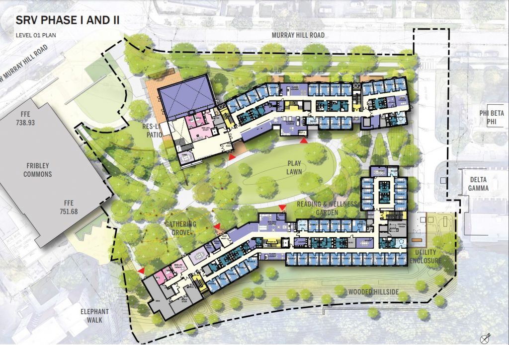 First floor plan and second level plan for Case Western Reserve University's South Residential Village phases one and two.