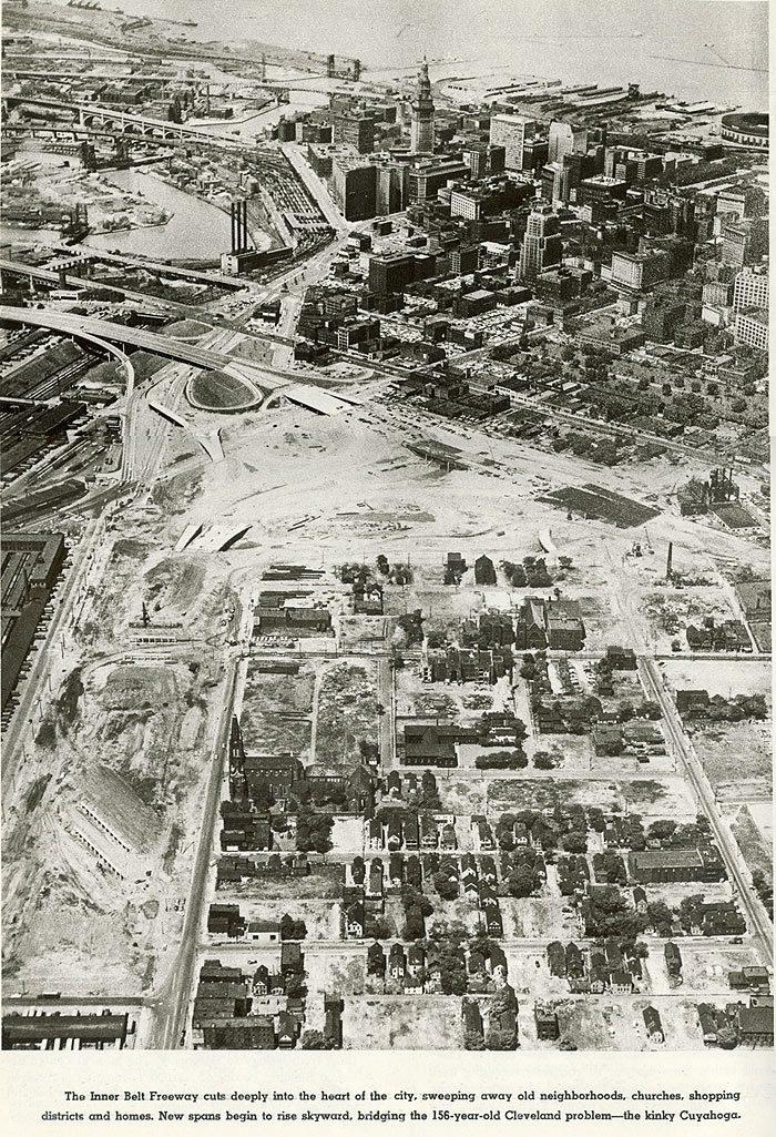 Late 1950s view of downtown Cleveland and the Central Interchange under construction.