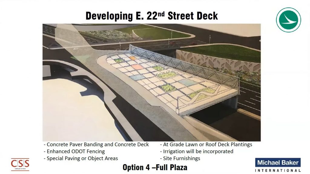Proposed deck plaza over the eastbound lanes of I-90 in the Campus District.