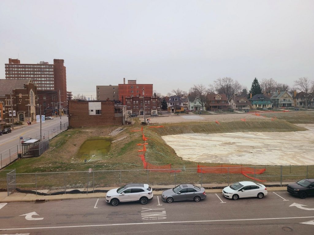 Empty lot left by the demolition of the Lakewood Hospital on Detroit Avenue in Lakewood.