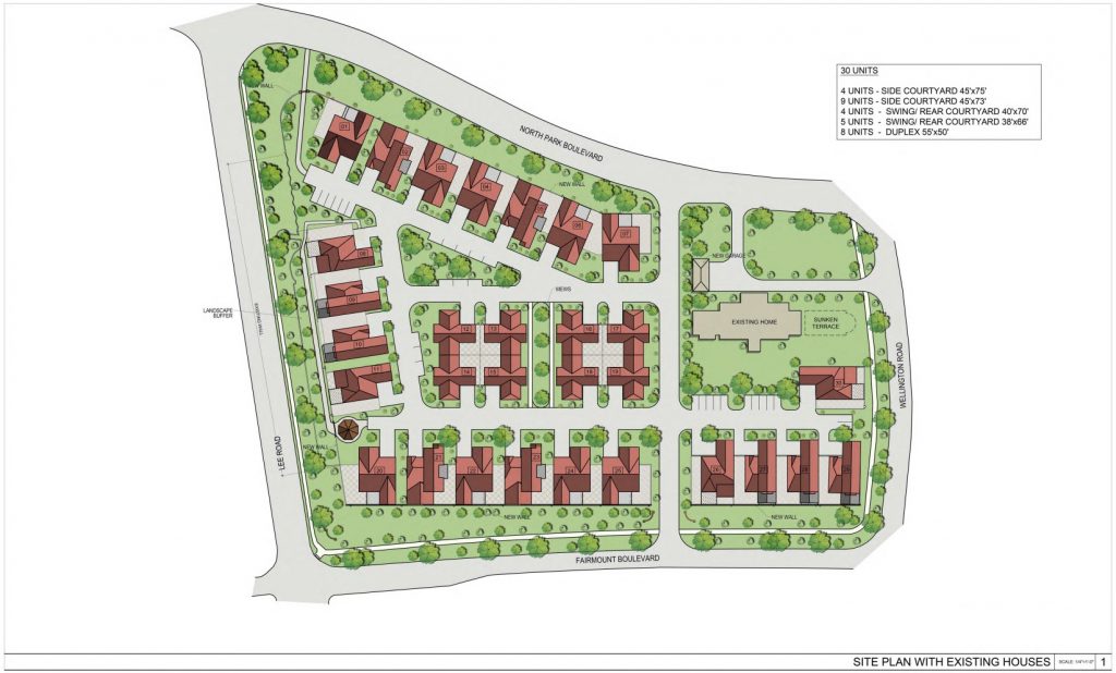 Site plan for the proposed Wellington Mews in Cleveland Heights where the Carmelite Monastery now stands.