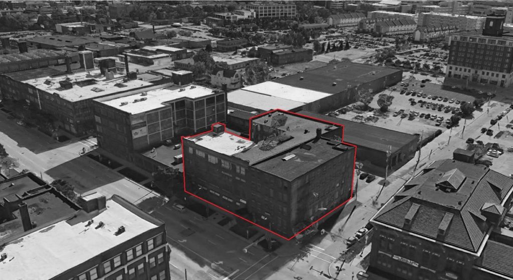 Aerial view of the Superior Mixed-Use Redevelopment next to the new headquarters of Cross Country Mortgage.