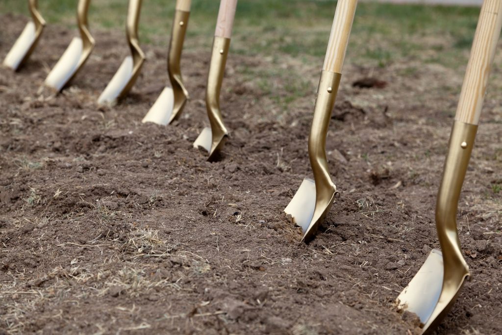 Golden shovels for a groundbreaking ceremony at the Cleveland Clinic's Main Campus.