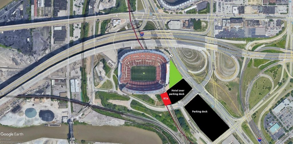 What a football stadium could look like if built on the former intermodal yards next to Interstate 90 near downtown.